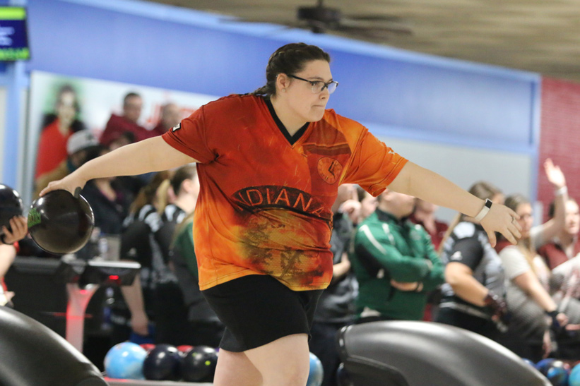 Briana Marquis rolling her ball in the Women's Bowling tournament