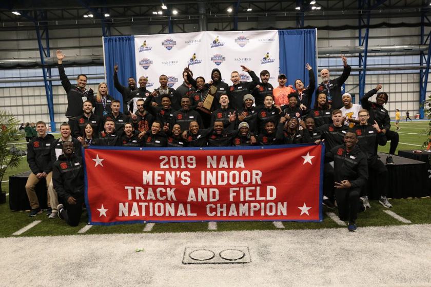 Group shot of 2019 Men's Indoor Track and Field NAIA National Champions