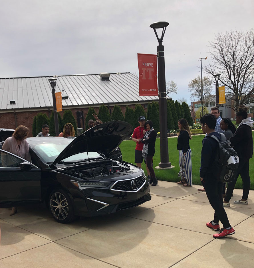 Indiana Tech students check out the Acura ILX to see if it is their “perfect match.”