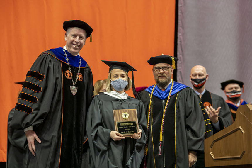 Assistant Professor of English, Carrie Rodesiler, recognized during commencement as the 2021 Faculty of the Year award winner